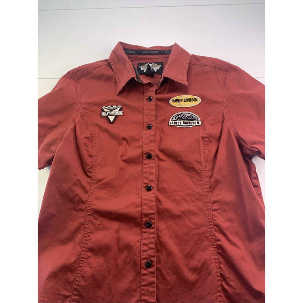 Harley Davidson Shirt Womens 1W XL Red Button Up Embroidered Short Sleeve Glide